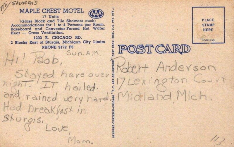 Maple Crest Motel - Old Postcard